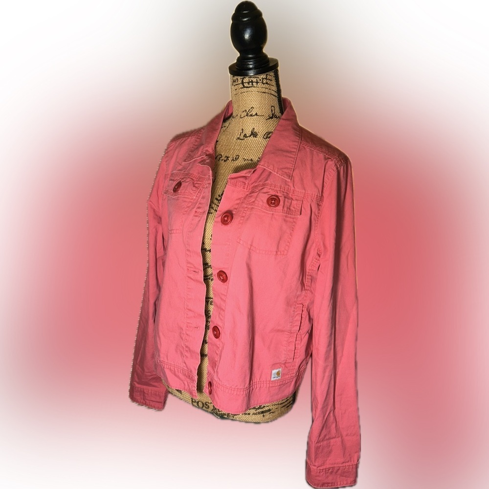 Carhartt Coral Pink Button-Front Cotton Trucker Trail Jacket WJ026 WRS L 12/14